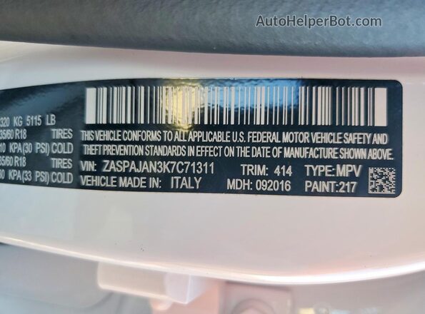 ZASPAJAN3K7C71311 2019 ALFA ROMEO STELVIO White 