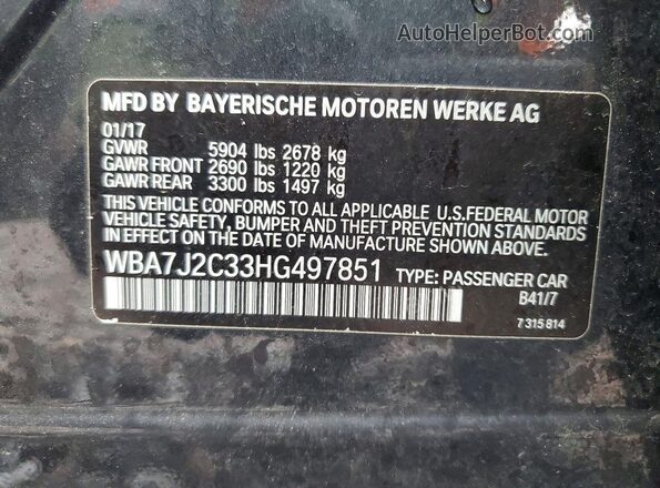 WBA7J2C33HG497851 2017 BMW 7 SERIES Gray VIN կոդի պիտակի տեսք