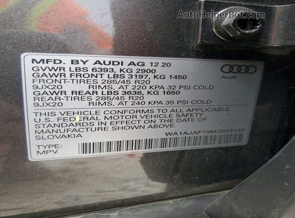 WA1AJAF75MD025142 2021 AUDI Q7 Gray Панорамний вид салону 360°