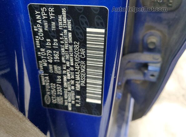 KMHLM4AJ4PU050382 2023 HYUNDAI ELANTRA Blue VIN კოდის სტიკერის ხედი