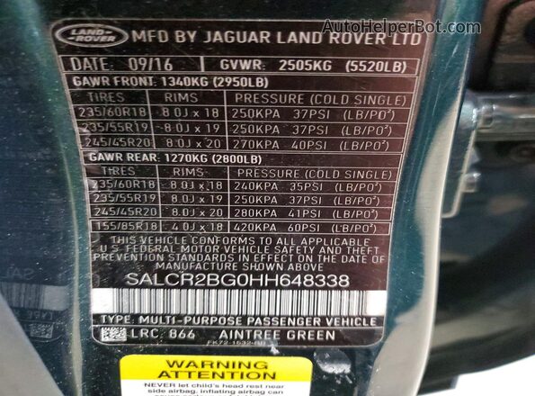 SALCR2BG0HH648338 2017 LAND ROVER DISCOVERY Green 
