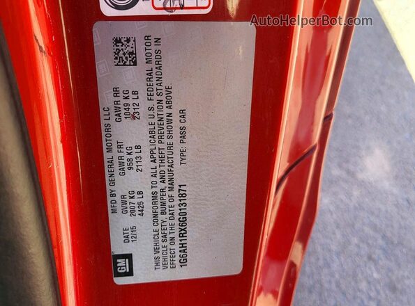1G6AH1RX6G0131871 2016 CADILLAC ATS Red Widok wnętrza z tyłu