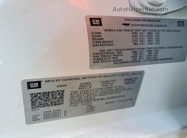 3GCPWCEK8LG304234 2020 CHEVROLET SILVERADO White 