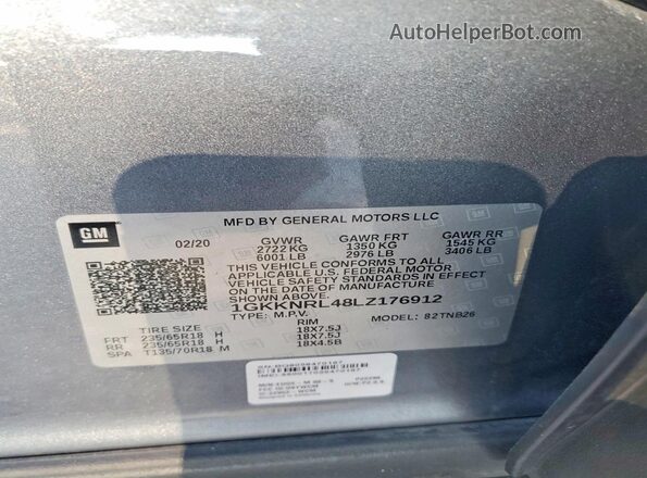 1GKKNRL48LZ176912 2020 GMC ACADIA Gray 