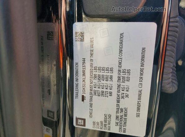 1GKS1JKL3MR137944 2021 GMC YUKON Черный Панорамный вид салона 360°