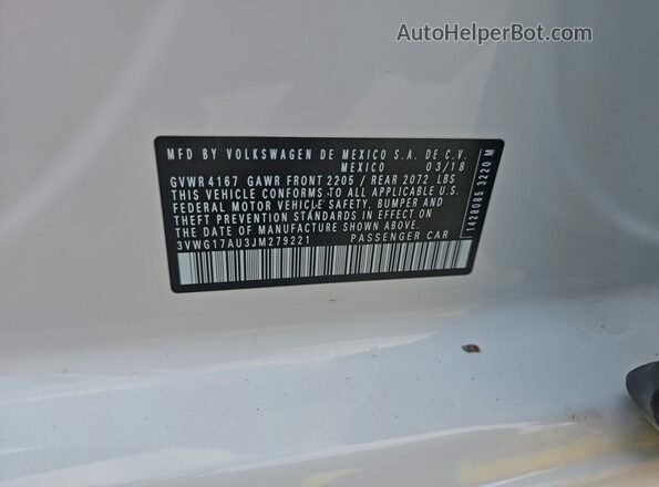 3VWG17AU3JM279221 2018 VOLKSWAGEN GOLF Белый 