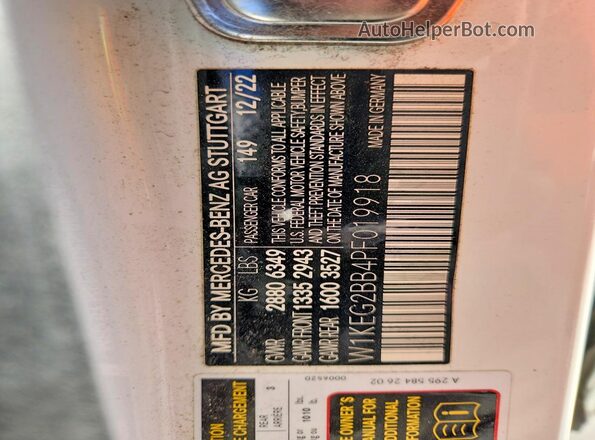 W1KEG2BB4PF019918 2023 MERCEDES-BENZ EQE White VIN კოდის სტიკერის ხედი