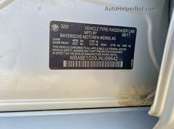 WBA8E1G59JNU89642 2018 BMW OTHER Серебряный 