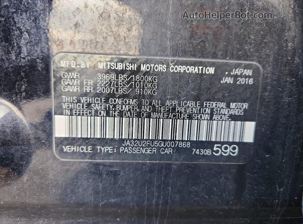 JA32U2FU5GU007868 2016 MITSUBISHI LANCER Black Widok naklejki z numerem VIN