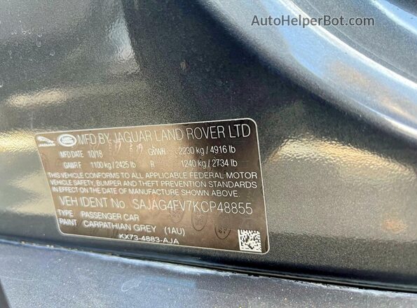 SAJAG4FV7KCP48855 2019 JAGUAR XF Charcoal უკანა სალონის ხედი