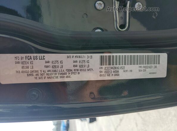 2C3CCAAG9KH610522 2019 CHRYSLER 300 Black VIN კოდის სტიკერის ხედი
