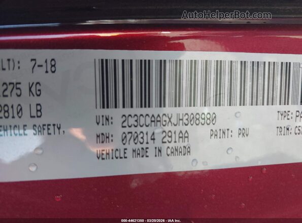 2C3CCAAGXJH308980 2018 CHRYSLER 300 Red Engine compartment view