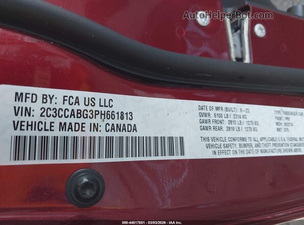 2C3CCABG3PH661813 2023 CHRYSLER 300 Maroon Widok komory silnika