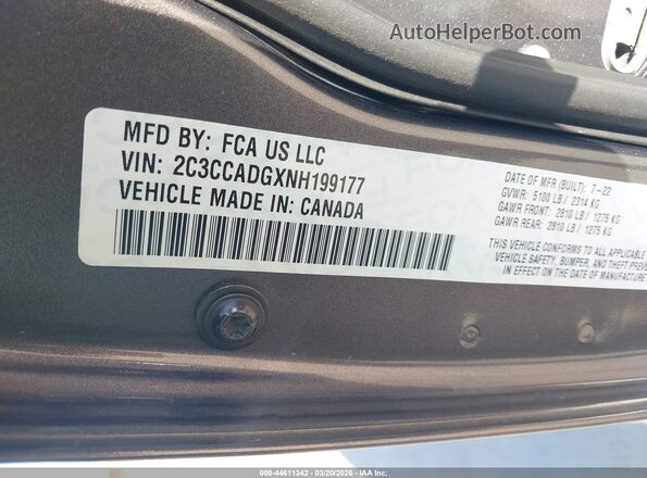 2C3CCADGXNH199177 2022 CHRYSLER 300 Gray Widok komory silnika