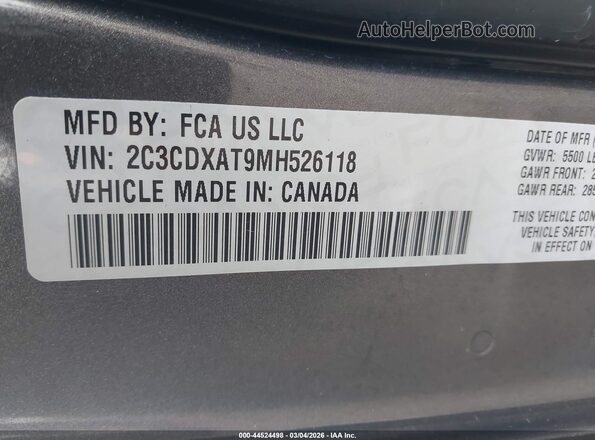 2C3CDXAT9MH526118 2021 DODGE CHARGER Gray ძრავის განყოფილების ხედი