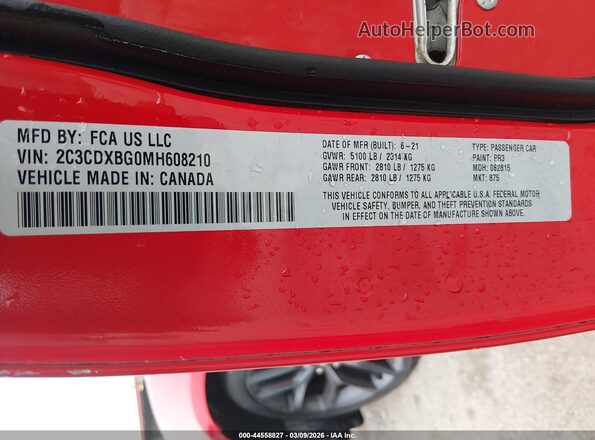 2C3CDXBG0MH608210 2021 DODGE CHARGER Red Widok komory silnika