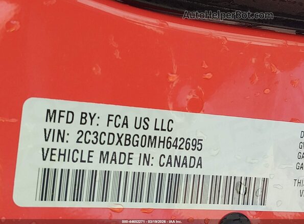 2C3CDXBG0MH642695 2021 DODGE CHARGER Orange Շարժիչի բաժամունքի տեսք