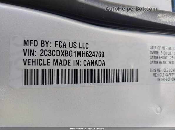 2C3CDXBG1MH624769 2021 DODGE CHARGER Silver ძრავის განყოფილების ხედი