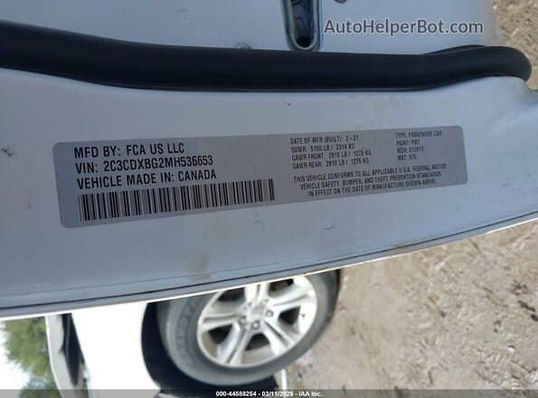 2C3CDXBG2MH536653 2021 DODGE CHARGER White Engine compartment view