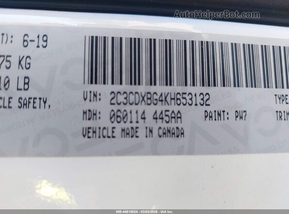 2C3CDXBG4KH653132 2019 DODGE CHARGER White 