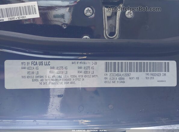 2C3CDXBG4LH126967 2020 DODGE CHARGER Черный Вид подкапотного пространства