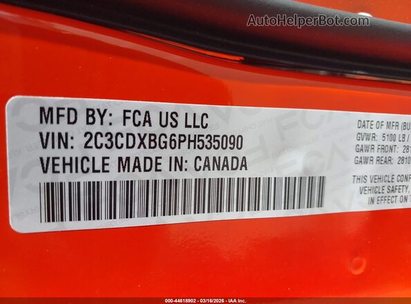2C3CDXBG6PH535090 2023 DODGE CHARGER Orange 