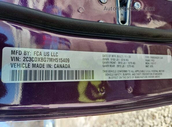 2C3CDXBG7MH515409 2021 DODGE CHARGER Purple Widok komory silnika