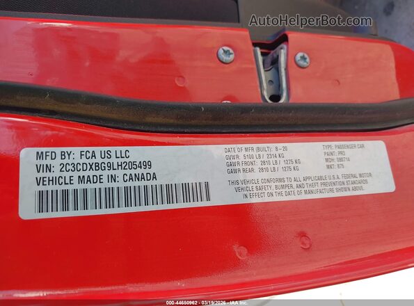 2C3CDXBG9LH205499 2020 DODGE CHARGER Red Вид підкапотного простору