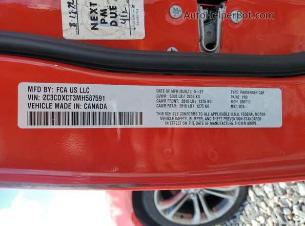2C3CDXCT3MH587591 2021 DODGE CHARGER Red Engine compartment view