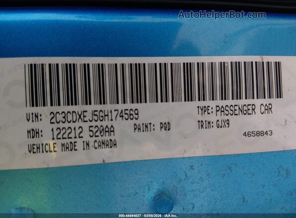 2C3CDXEJ5GH174569 2016 DODGE CHARGER Blue 