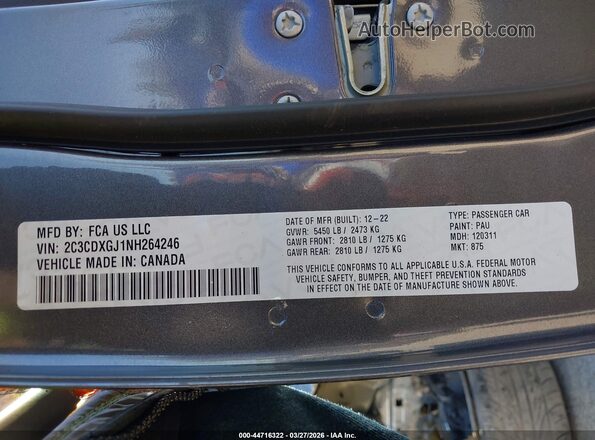 2C3CDXGJ1NH264246 2022 DODGE CHARGER Gray 