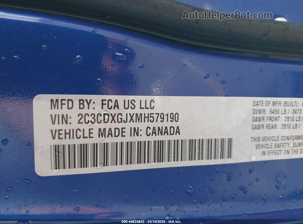2C3CDXGJXMH579190 2021 DODGE CHARGER Синий Вид подкапотного пространства