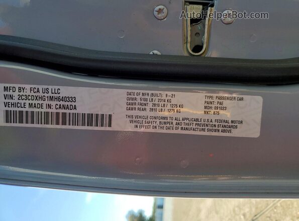 2C3CDXHG1MH640333 2021 DODGE CHARGER Gray Vista de la etiqueta del VIN