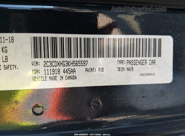 2C3CDXHG3KH565597 2019 DODGE CHARGER Black 