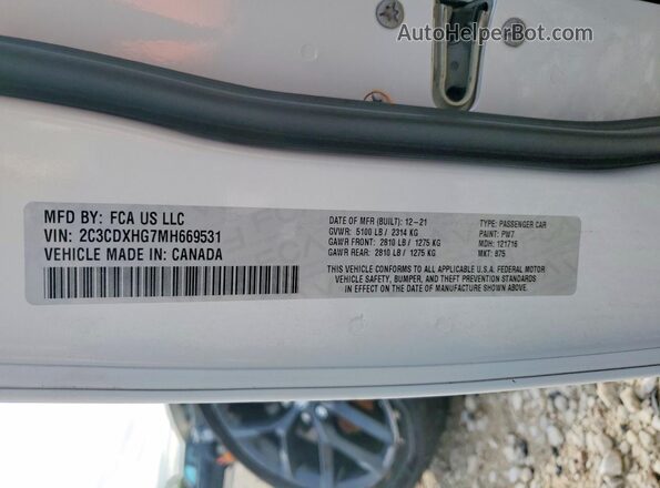 2C3CDXHG7MH669531 2021 DODGE CHARGER White Вид наклейки з VIN-кодом