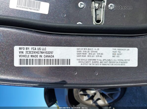 2C3CDXHG7NH153297 2022 DODGE CHARGER Gray Engine compartment view