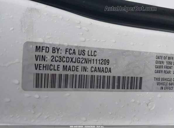 2C3CDXJG2NH111209 2022 DODGE CHARGER White Вид підкапотного простору