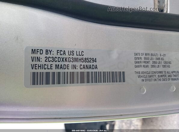 2C3CDXKG3MH585294 2021 DODGE CHARGER Silver Widok komory silnika