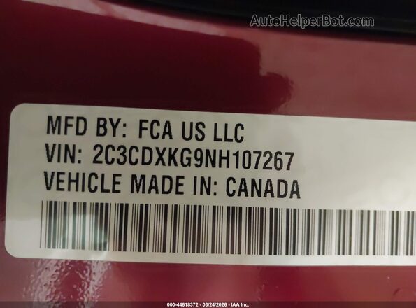 2C3CDXKG9NH107267 2022 DODGE CHARGER Burgundy Engine compartment view