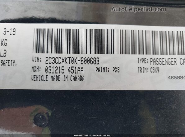 2C3CDXKT0KH600683 2019 DODGE CHARGER Black 