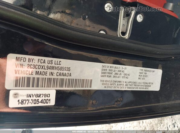 2C3CDXL94MH585935 2021 DODGE CHARGER Black Widok komory silnika
