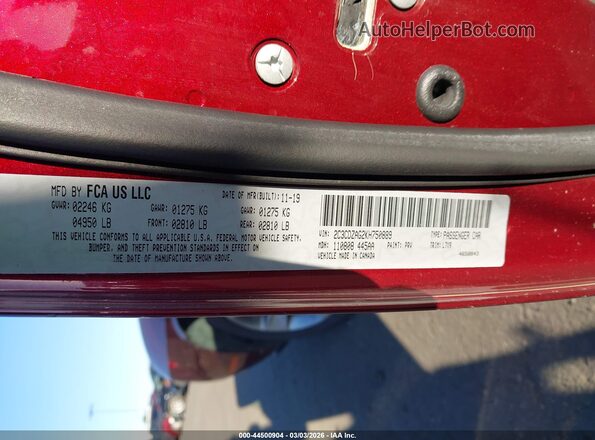 2C3CDZAG2KH750889 2019 DODGE CHALLENGER Maroon Вид підкапотного простору