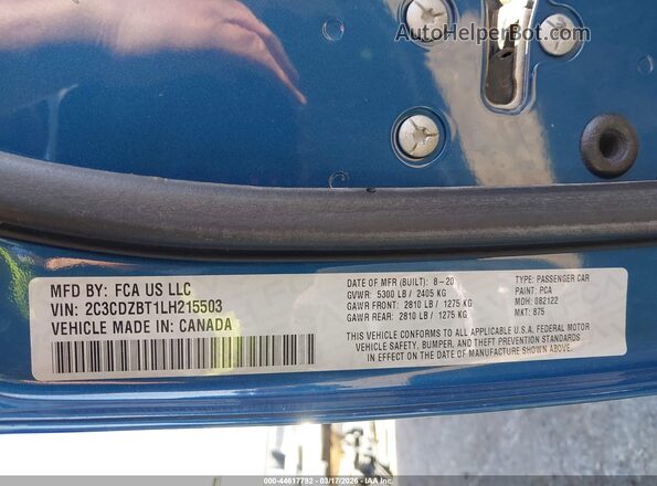 2C3CDZBT1LH215503 2020 DODGE CHALLENGER Dark Blue Widok komory silnika