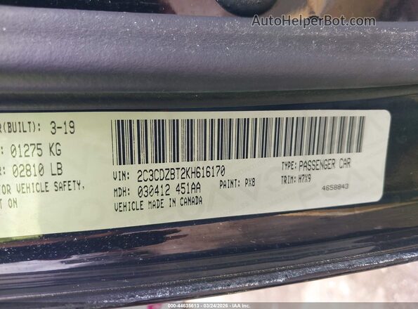 2C3CDZBT2KH616170 2019 DODGE CHALLENGER Black Շարժիչի բաժամունքի տեսք