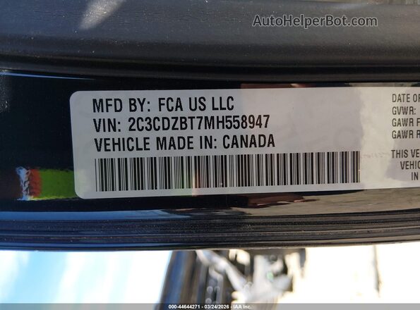 2C3CDZBT7MH558947 2021 DODGE CHALLENGER Black ძრავის განყოფილების ხედი