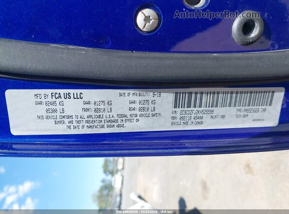 2C3CDZFJ2KH525599 2019 DODGE CHALLENGER Blue Widok komory silnika