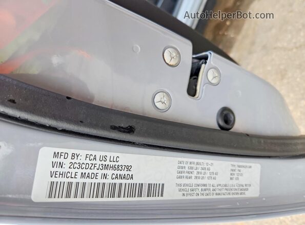 2C3CDZFJ3MH683792 2021 DODGE CHALLENGER Gray Vista de la etiqueta del VIN