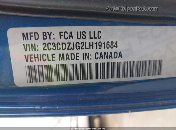 2C3CDZJG2LH191684 2020 DODGE CHALLENGER Blue 