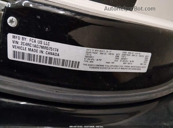 2C4RC1AG7MR575174 2021 CHRYSLER VOYAGER Black Вид підкапотного простору