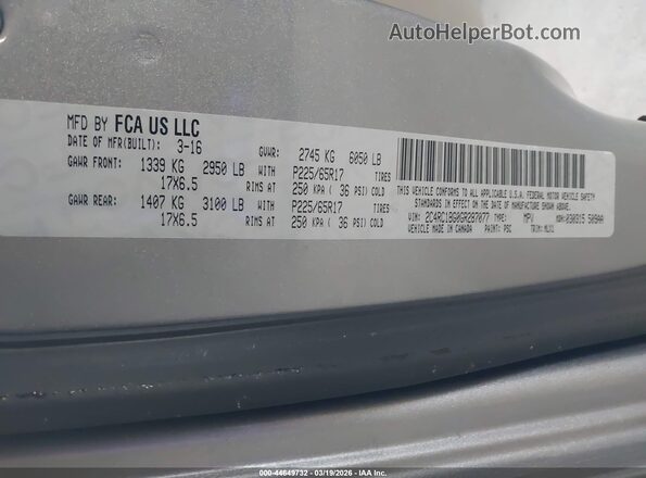 2C4RC1BG0GR287077 2016 CHRYSLER TOWN & COUNTRY Серебряный Вид подкапотного пространства